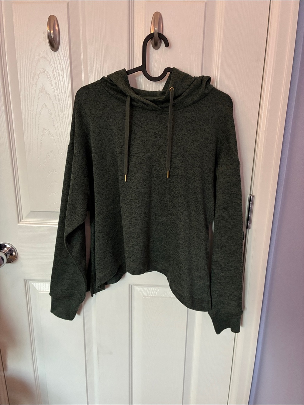 Women's Dark Green Hooded Pullover cropped Sweatshirt
